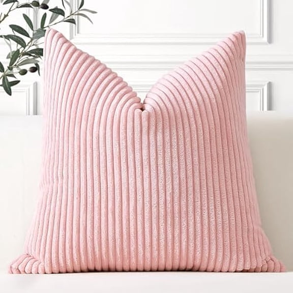 Eryueer Cozy Striped Corduroy Cushion Cover 40x40cm Super Soft Decorative Square Throw Pillow Covers Case for Sofa Couch Bedroom Car Decor 16 x 16 Inches, Pink