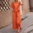 thumbnail image 2 of Conjunto de dos piezas para mujer compuesto por top corto y pantalones anchos: manga corta, cuello redondo, conjunto informal de verano, 2 of 5