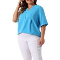 thumbnail image 4 of Agnes Orinda Women's Plus Size Blouses Casual Chiffon Pleated V Neck Work Shirts Tunic Tops 1X Blue, 4 of 6