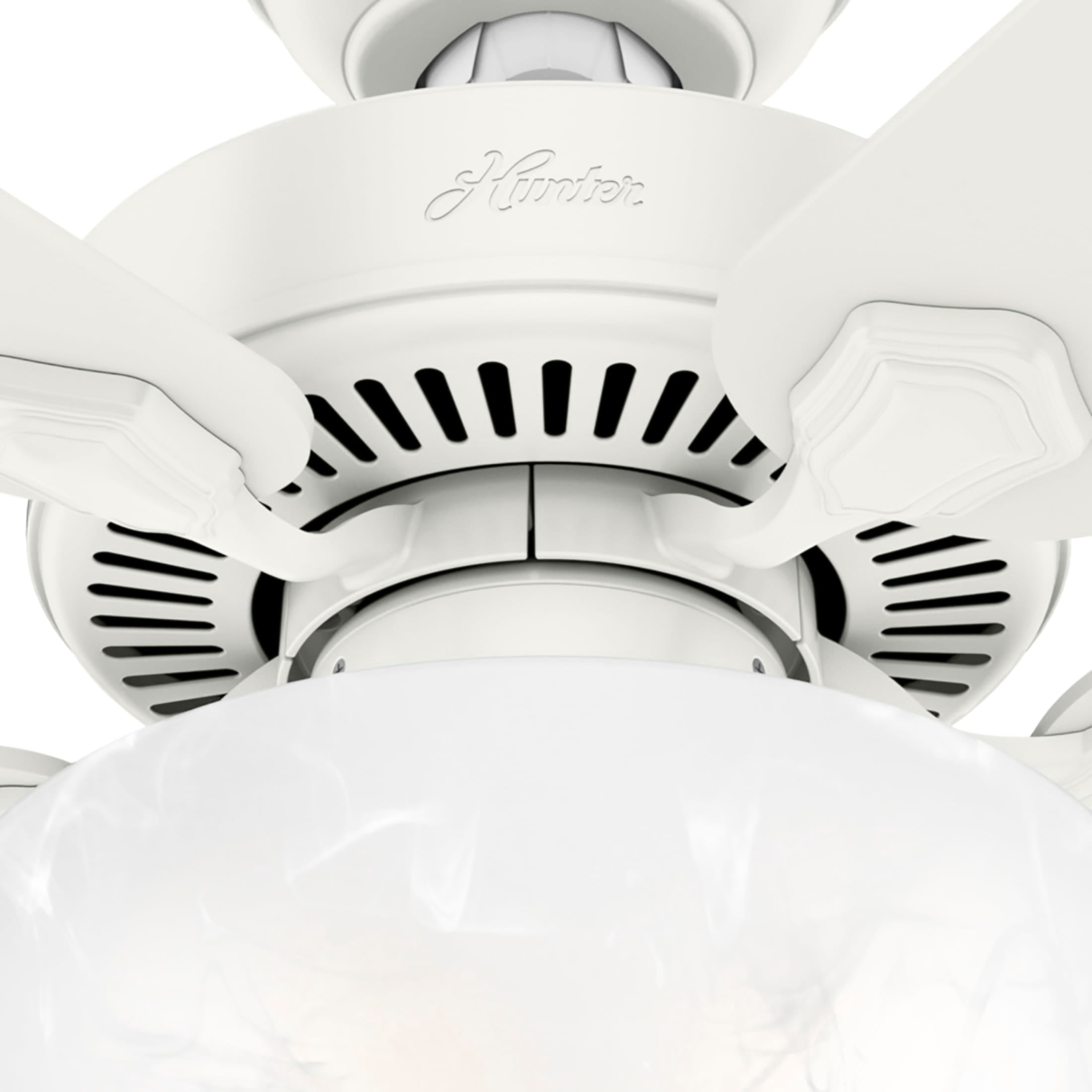 Hunter 52 inch Indoor Ceiling Fan with LED Light - White Ceiling Fan with Pull Chain, For Bedroom, Living Room, or Kitchen, Standard Mount, No Remote, 5 Blades - Swanson 50908, Fresh White