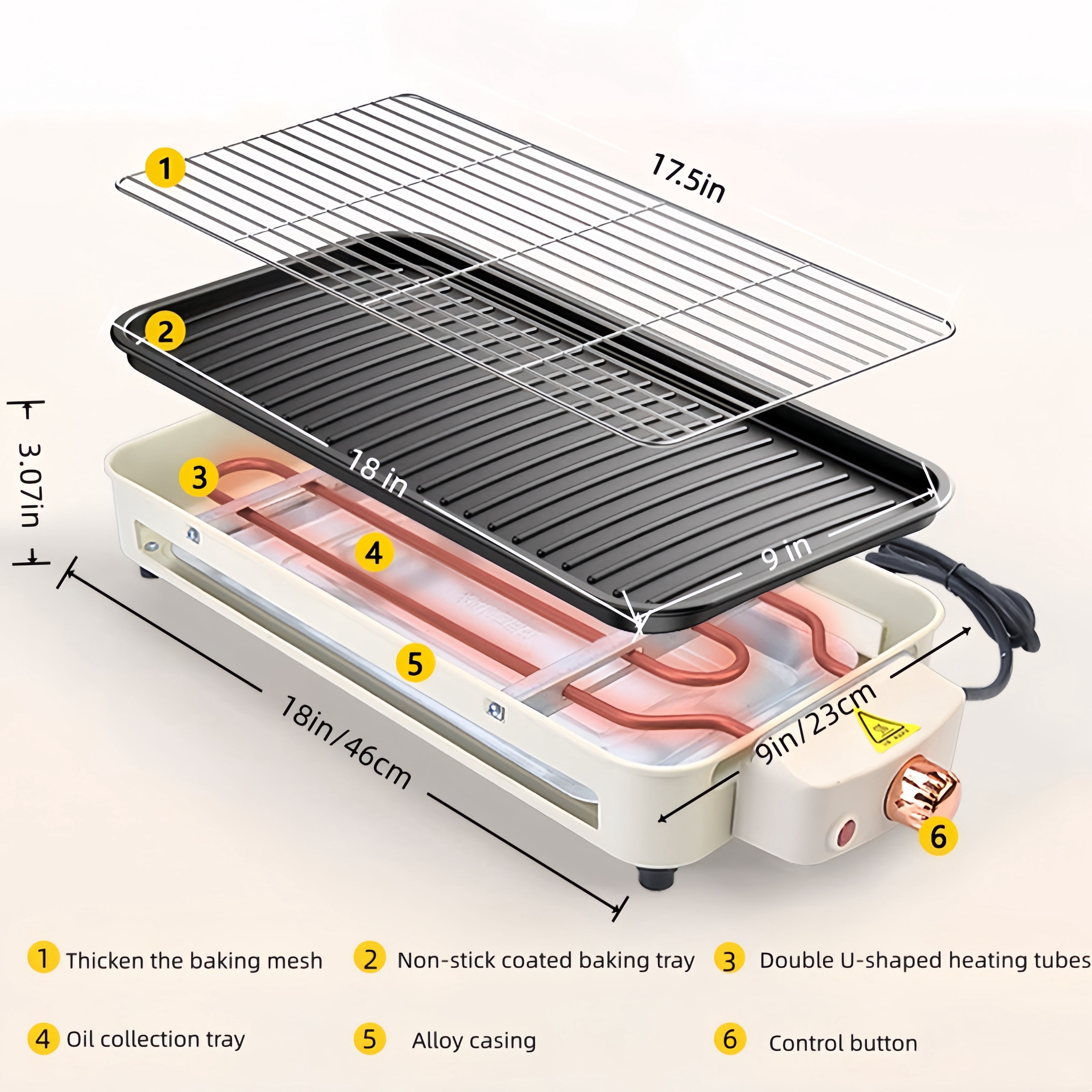 REDUSK Electric Indoor Grill 1500W, 3 in 1 Versatile Smokeless Indoor Grill for Home Cooking, Non-Stick Removable Grill & Griddle Plate, Temperature Control,  White