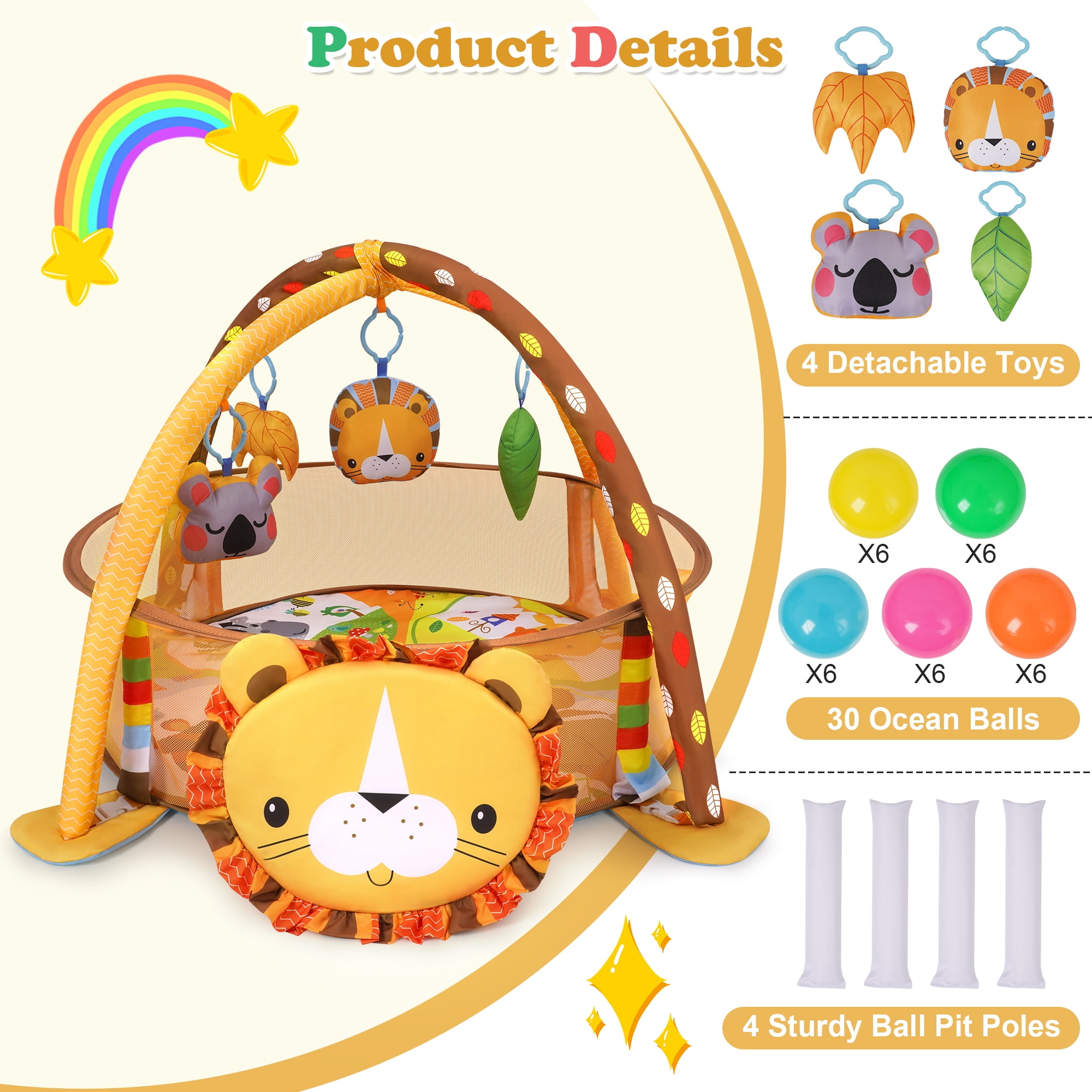 Babyeap 3-in-1 Baby Gym and Play Mat, Baby Activity with Ocean Ball Sensory Toys Gifts, 0-36 Months