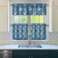 thumbnail image 3 of Kitchen Curtains 24 Inch Short - 3 Panel Set, Nautical Anchor Lighthouse Coastal Design, Rod Pocket Window Curtain for Beach House, Marine Ocean Wave Pattern, Easy Wash, 3 of 6