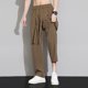 thumbnail image 1 of Pantalones largos de poliéster para hombre, moda informal, color liso, rectos, con bolsillos y cordón ajustable., 1 of 9