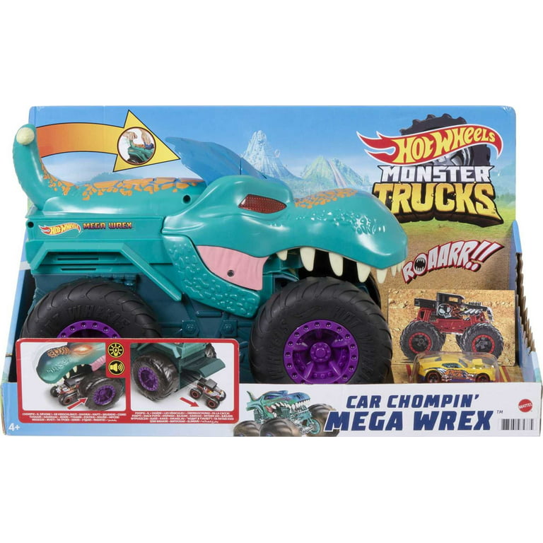 Hot Wheels Monster Trucks Mega-Wrex Black & White Includes Crushable Car 
