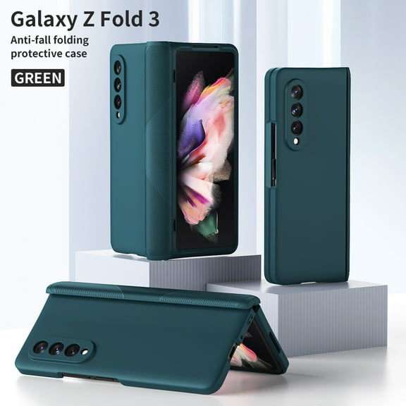 Dteck Case For Samsung Galaxy Z Fold3 5G,Shockproof Armor Rubber Hybrid PC Hard Case with Built-in Tempered Glass Screen Protector Full Cover,Green