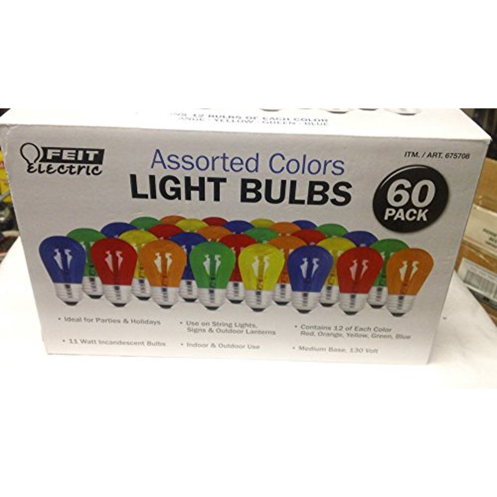Feit Electric Assorted Colors Light Bulbs 60 pack, Assorted colorrs