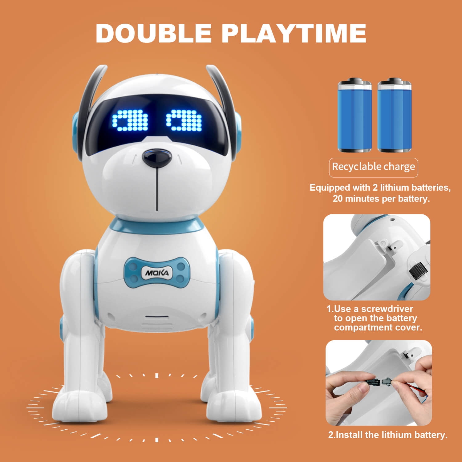 Jiakora Remote Control Robotic Dog - Electric Dog Pet Toy with Touch Function, Dancing, Singing, Rechargeable Smart Animal Toy with 2 Battery - Birthday Gift for Kids Ages 3+