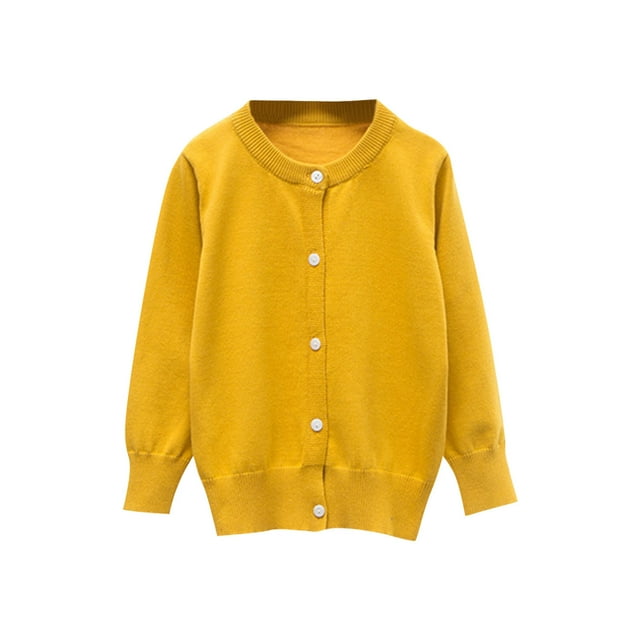 lcziwo Girls Cardigan Sweater School Uniforms Toddler Long Sleeve Button Knit Solid Sweaters Tops Fall Clothes, Yellow, 7-8 Years