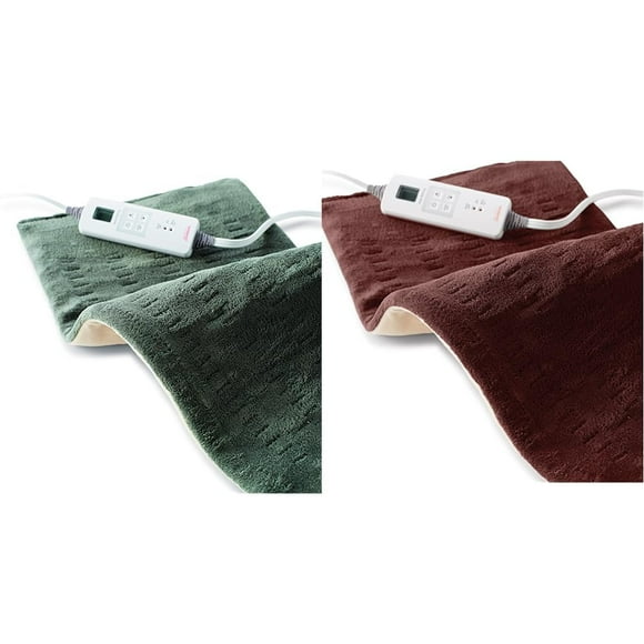Sunbeam TG Ensemble de Coussin Chauffant pour Soulagement des Douleurs au Dos, Cou et Épaules avec Arrêt Automatique et 6 Réglages de Chaleur, Extra Grand 12 x 24, Vert et Bourgogne