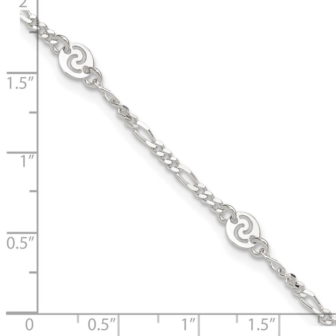 925 Sterling Silver Fancy Lobster Closure Polished Swirl Disc With 1inch Ext. Anklet 9 Inch 6mm Wide Anklet for Women