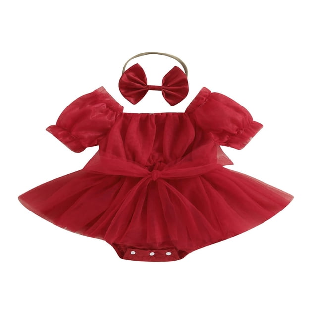 MesaSe Nouveau-Né Filles Rompers Robe Fleur Broderie Maille Manches Courtes Combinaisons Bandeau Princesse Tenues