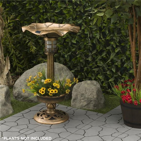 Solar Birdbath with Planter & LED Light