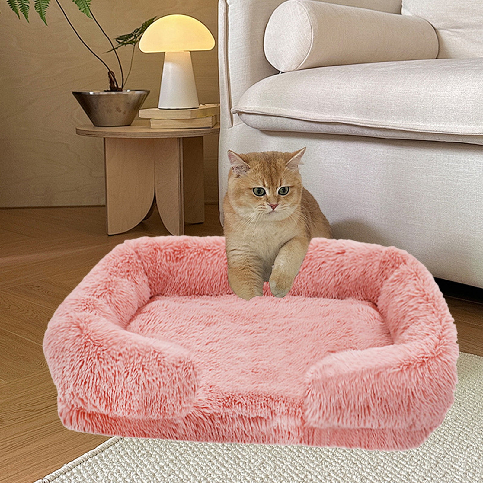 Washable Cat Beds, 4.72*11.81*15.74 for Indoor Cats with Removable Cushion, Easy to Wash Small Pet Sofa Bed with Side, Rectangle Bolster Kitten Bed Calming Cuddle Puppy Bed with Anti-Slip Bottom