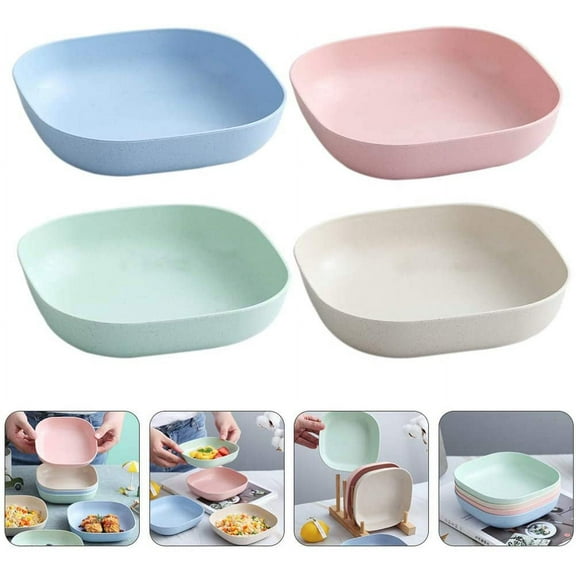 Zhaomeidaxi 4Pcs Square Salad Bowl Wheat Straw Pasta Bowls Lightweight Food Serving Bowls Party Snack Dish for Soup Dessert Rice