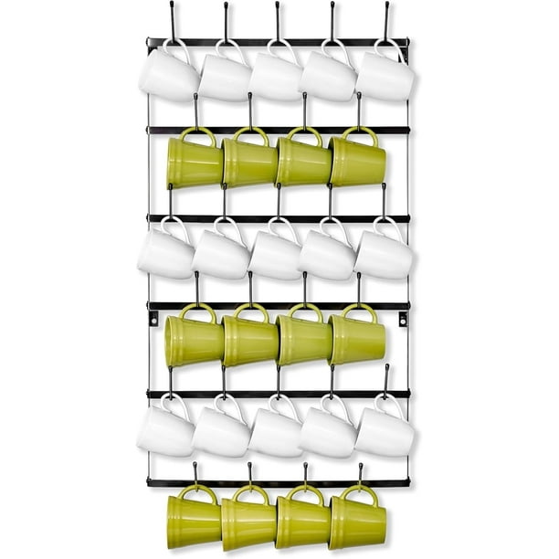 Sorbus Soporte para Tazas de Pared Pequeño Rústico con 21 Ganchos, Expositor y Organizador de Tazas de Metal de 6 Niveles para Hogar, Cocina, Bar, Estación de Café y Comedor.