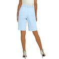 thumbnail image 5 of Dwellite Linen Short for Women Summer Bermuda Shorts with Pockets Dressy Casual Button Wide Leg Beach Short Light Blue M, 5 of 7