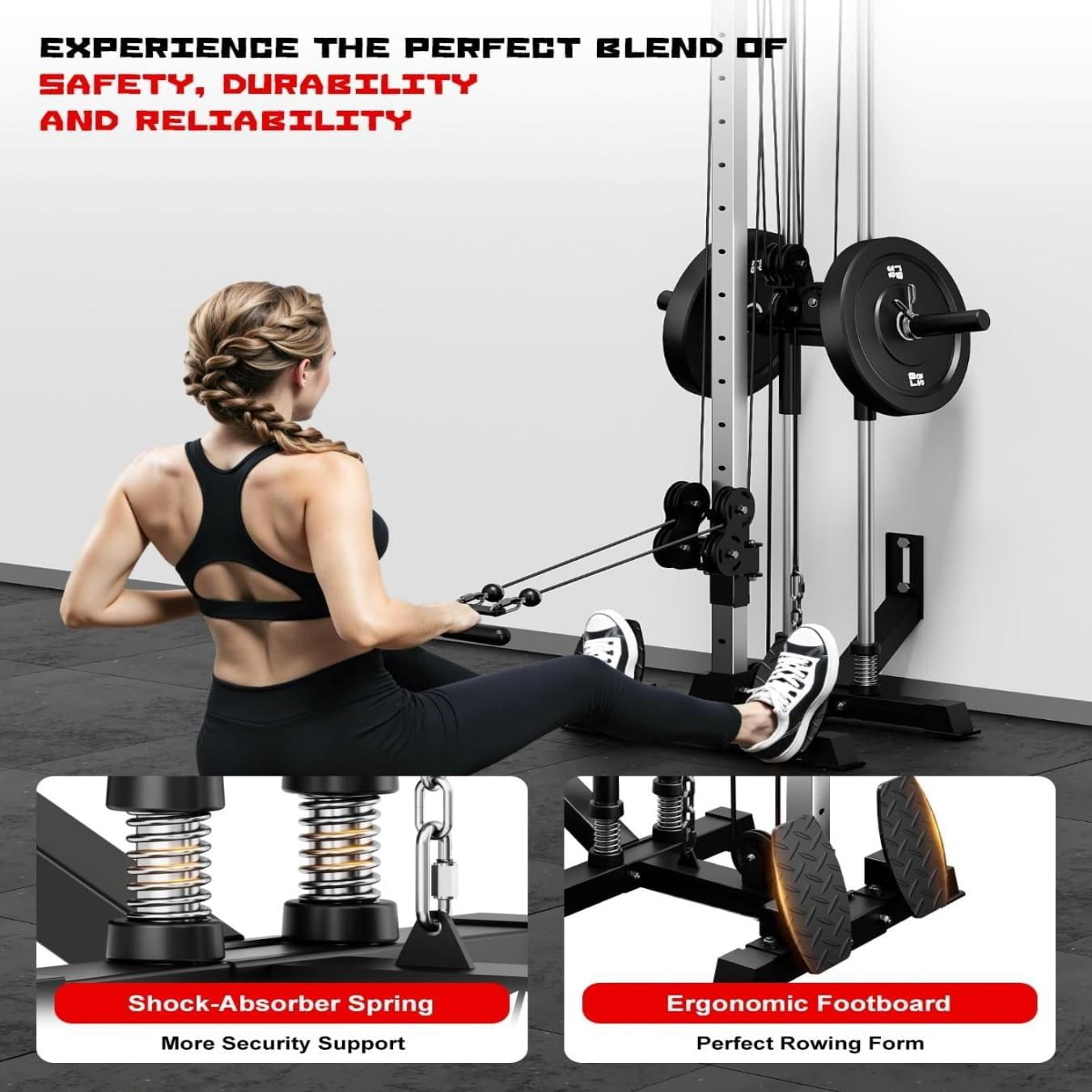 Cable Crossover Machine, Lat Pulldown Cable Training for Home Gym Station, Wall Mounted Pulley Tower functional trainer with Adjustable 18 Positions Dual Pulley System