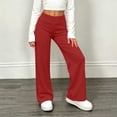 thumbnail image 5 of Hduncf Children's Fold Over Yoga Pants Low Rise Wide Leg Cute Flare Sweatpants Lounge Wear School Clothes Teen Girls Red 7-8Years, 5 of 9
