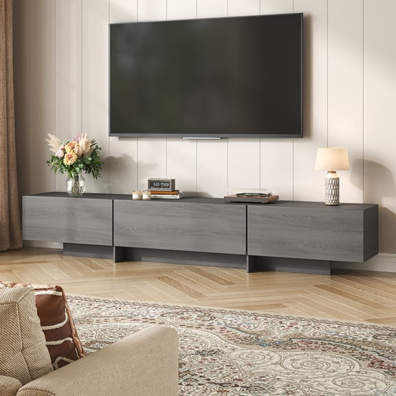 76.4'' Modern TV Stand for Living Room, Mid Century Modern TV Console with 3 Drawers, Media Cabinet for Living Room, Bedroom, Grey