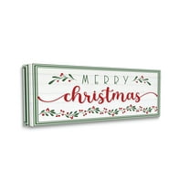 Stupell Industries Merry Christmas Phrase Festive Floral Holly Detail Canvas Wall Art, 10 x 24, Design by AE Design
