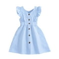 thumbnail image 1 of Robes pour Filles - Robe d'Été Décontractée pour Filles Sans Manches Style Ligne A avec Ourlet à Volants Boutonné et Design à Rayures pour Enfants Actifs, 1 of 8