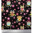 thumbnail image 1 of Soimoi Crepe Silk Fabric Floral & Owl Cartoon Print Fabric by The Yard 42 Inch Wide, 1 of 1