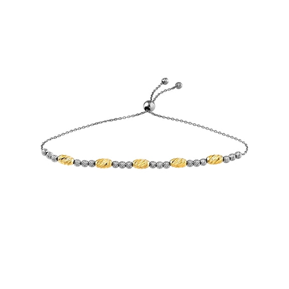 925 Sterling Silver Yellow and Adjustable With Sparkle-Cut Oval Beads Bracelet 9.50 Inch Link Bracelet for Women