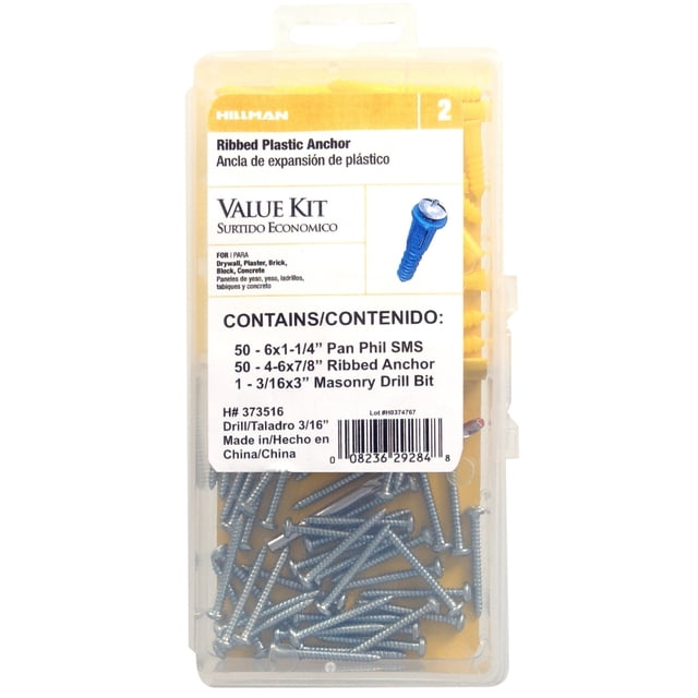 Kit de anclaje de plástico Hillman 373516 con tornillos de cabeza plana