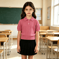 thumbnail image 6 of Girl Uniform Shirt Knit Collared Short Sleeve Fit Tops Summer Casual Solid School Tops for Girls, 6 of 7