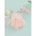 thumbnail image 2 of Franhais Toddler Baby Girl Sleeveless Jumpsuit, Tie-Up Floral Print Tulle Skirt Hem Patchwork Romper + Bow Headband, 2 of 8