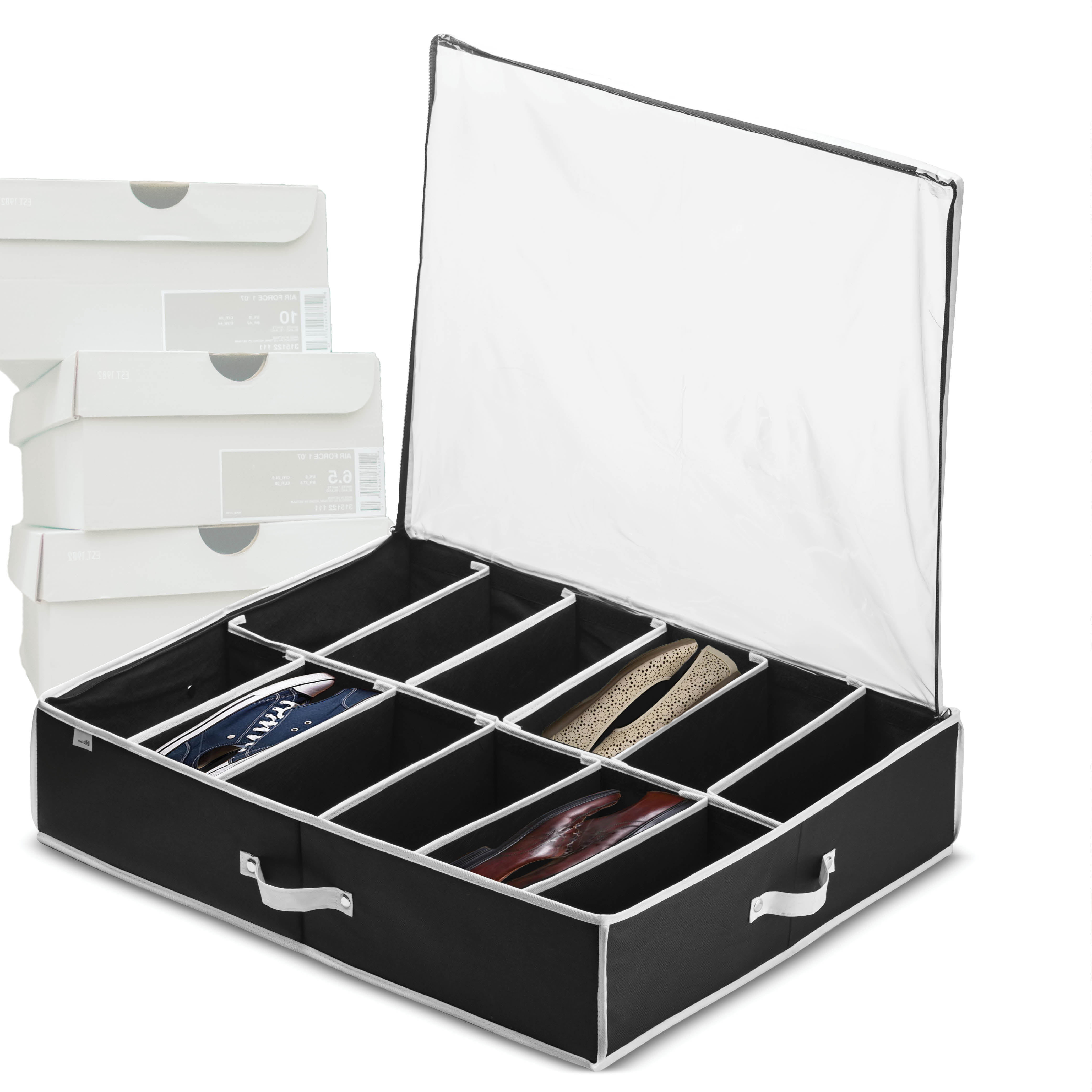 Rigid Underbed Shoe Storage Box with Adjustable Dividers (fits up to 12