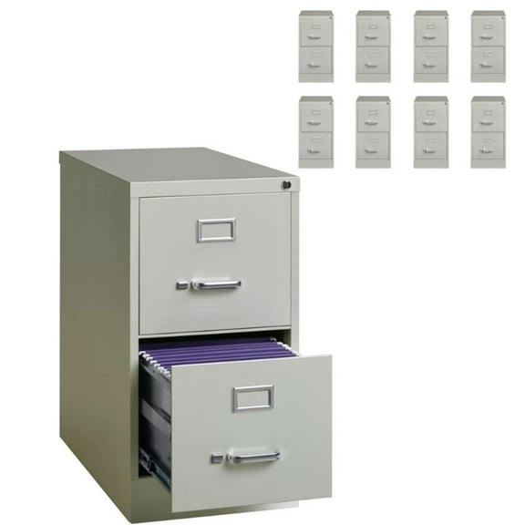 Hirsh (Set of 9) 25" Deep 2 Drawer Commercial Metal File Cabinet in Light Gray