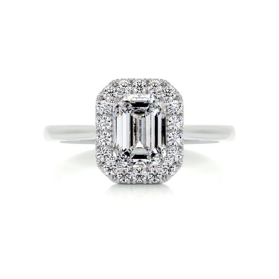 Alor Jewel Emerald Cut Excellent 2 Ct Moissanite Ring for Her - Wedding Ring - 14K White Gold Plated Moissanite Ring - Halo Moissanite Ring for Her - Engagement Wedding Moissanite Ring for Her