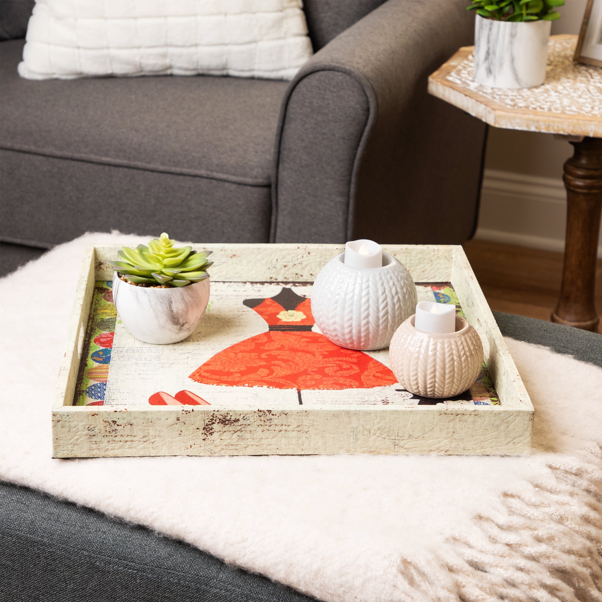 Northlight Set of 3 Vintage-Style Fashion and Dresses Square Wooden Serving Trays - White/Brown