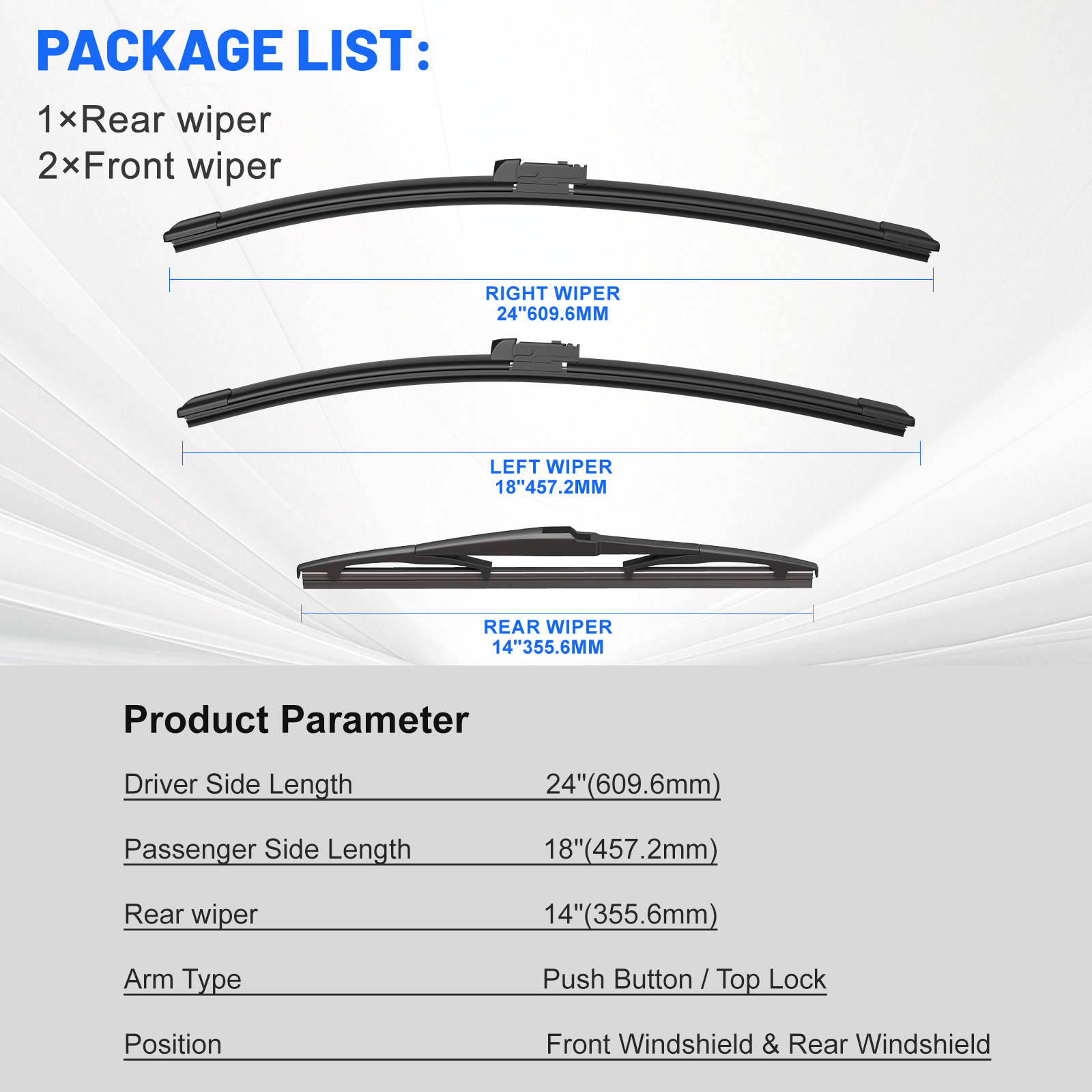 VYAOP Windshield Wipers Replacement for 2017-2024 Mazda CX-5,2016-2024 CX-9 OEM Quality All Season Wiper Blades 24" 18" 14" (3 Pack)