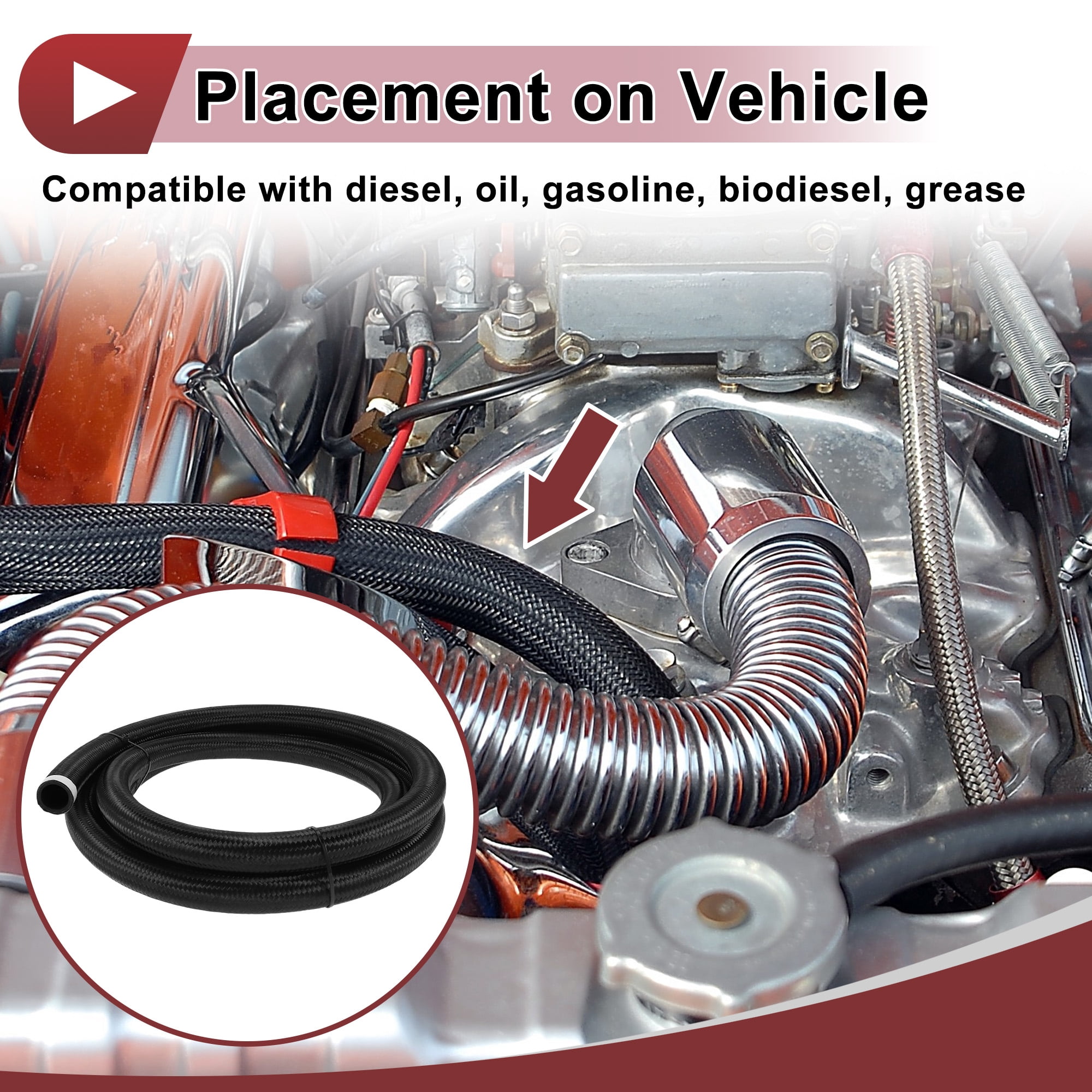 Unique Bargains 12ft AN16 Fuel Line Hose Vacuum Automotive Fuel Hose Black 1.1"ID 1.4"OD