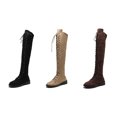 thumbnail image 3 of sweethay Botas hasta la rodilla para mujer Cremallera lateral Tacón bajo Flock Muslo Botas altas Microfibra Color sólido Zapatos planos Accesorio Calzado negro 4 sweethay AP013397-04, 3 of 6