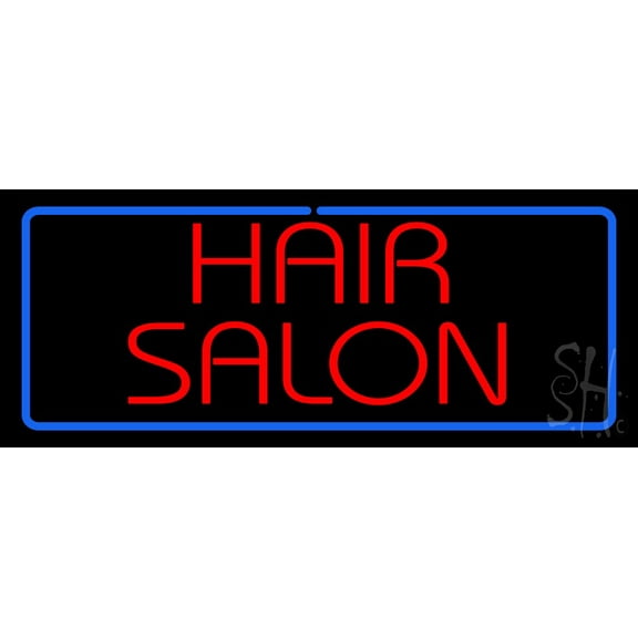 Red Hair Salon with Blue Border LED Neon Sign 13 x 32 - inches, Black Square Cut Acrylic Backing, with Dimmer - Bright and Premium built indoor LED Neon Sign for Defence Force.