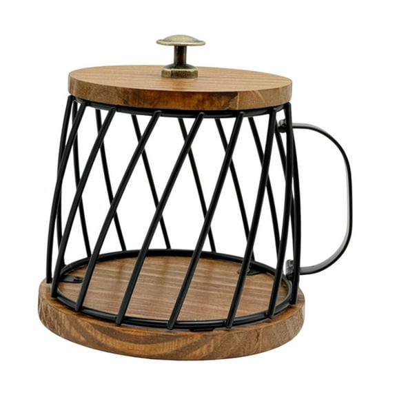 CoudarTitie Coffee Capsule Holder, Metal and Wood Basket for Use in Coffee Shop, Kitchen and Black