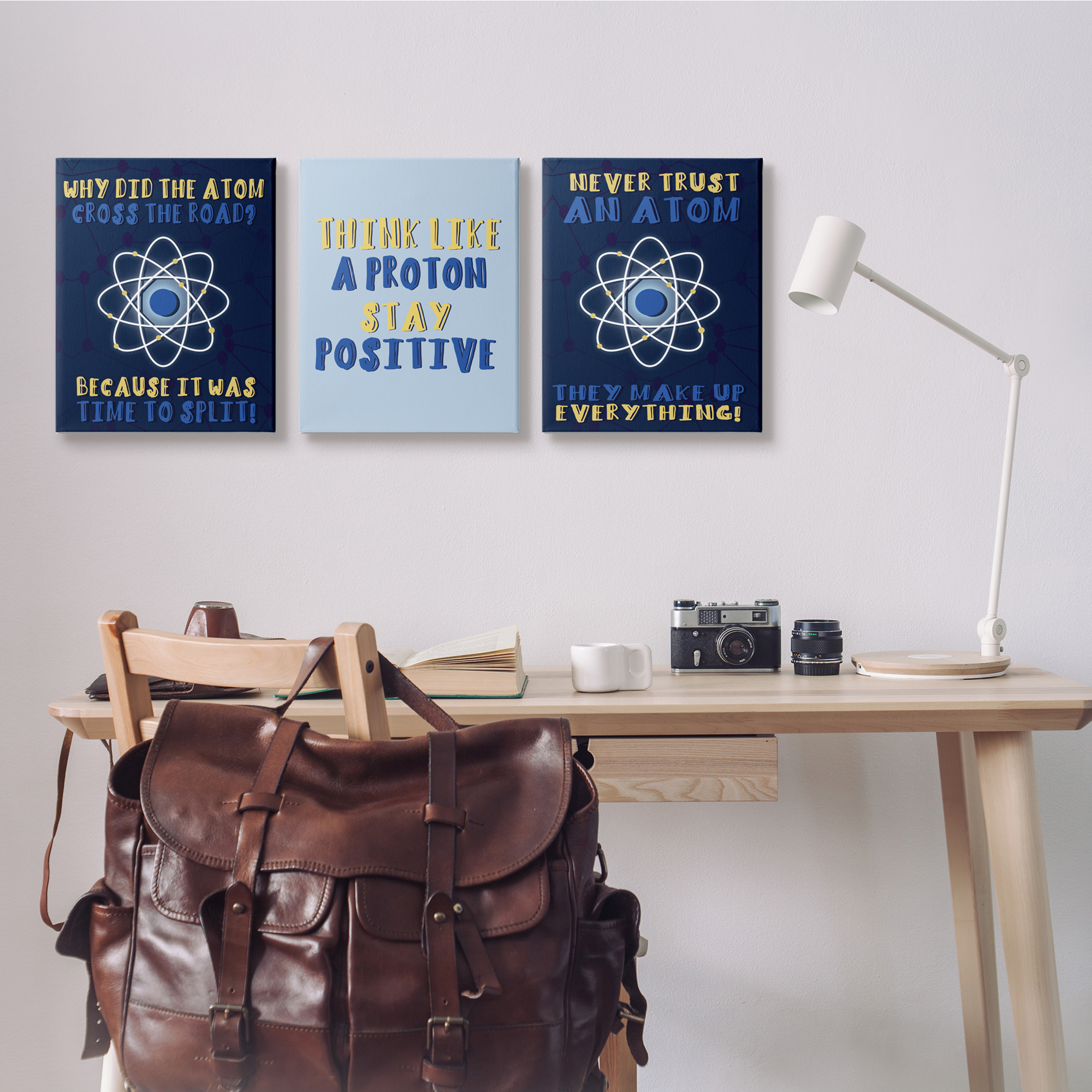 Stupell Indtries Atom Cross The Road Scientific Humor Blue Molecules,16 x 20,Design by Daphne Polselli