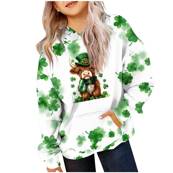 WQNVRNR Kids St Patrick's Day Hoodie- Casual Holiday Boys Girls Unisex Long Sleeve Print Sweatshirt Brown Size 12