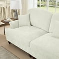 thumbnail image 6 of Newest Elegant Large 3 Seater Sofa Couch,Flared Arms,Removable Ruffles Pleats Skirts,Spindle Legs, Comfy Chenille Three-Seat Sofa for Living Room, Beige White, 6 of 8