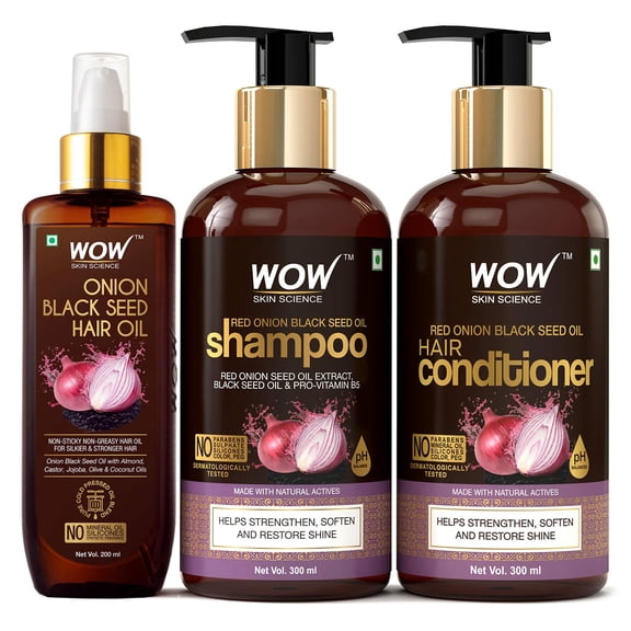 WOW Skin Science Ultimate Onion Oil Hair Care Kit for Hair Fall Control - Shampoo 300ml Conditioner 300ml Onion Hair Oil 200ml