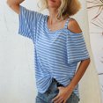 thumbnail image 3 of Blusa con hombros descubiertos, blusa holgada a rayas con hombros descubiertos para mujer, acabado de lujo, 3 of 6