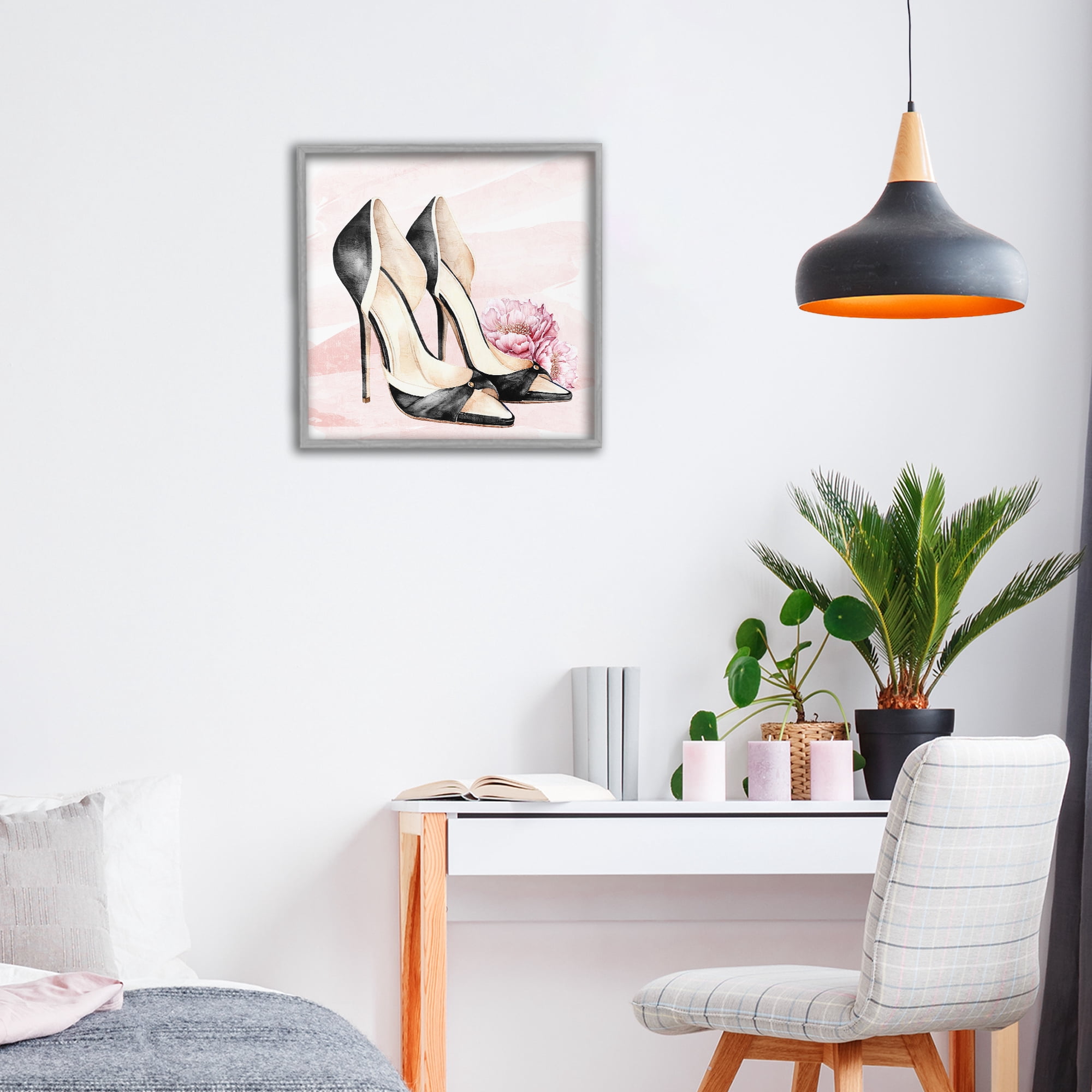 Stupell Industries Blush Glam Time Shoes Gray Framed Giclee Art, design by Kim Allen