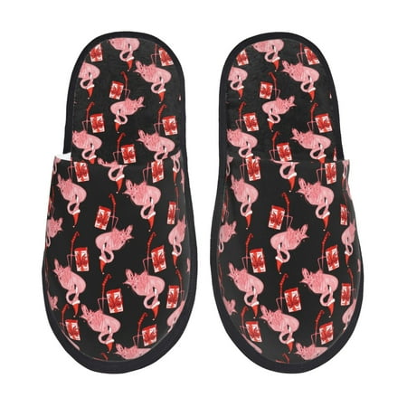 Balery New Year Flamingo Slient Indoor Furry Fleece Comfort House Shoes Soft Non-Slip Home Shoes Cotton slippers House Slippers-- Medium