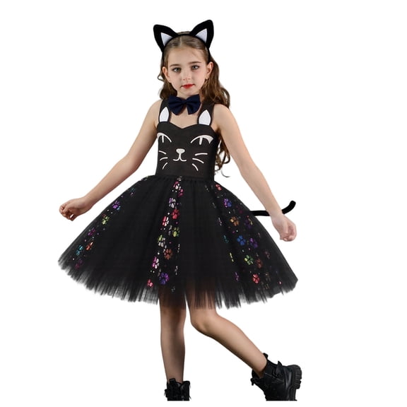 Girls Halloween Cat Tutu Costume Dress for Trick or Treat Dance Parties and Dress Up Play