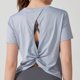 thumbnail image 2 of Camisas de Cuello de Tripulación de Manga Corta para las Mujeres, Moda Casual Color Sólido, Blusas de Cuello Redondo de Yoga Deportivo, 2 of 4