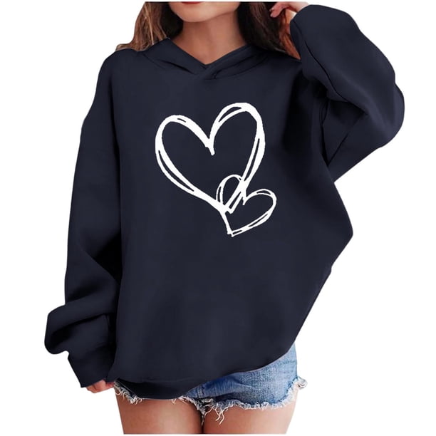 Sudadera con capucha y estampado de corazón de San Valentín, sudadera de manga larga para niños y niñas, chaqueta para niñas de talla mediana y grande.